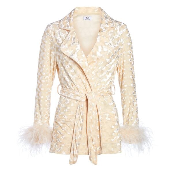 MADAM HEFNER VELVET LOUNGE JACKET CREAM WITH FEATHERS